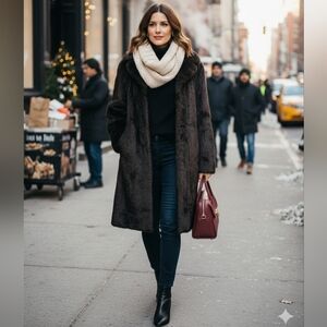 Jones New York Women’s Luxurious Faux Fur Coat Winter Outwear Dark Brown Size L